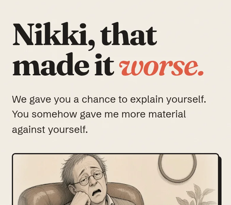 Screenshot: a diagnosis headline and its illustration of Dr Doug Deeper, barely listening