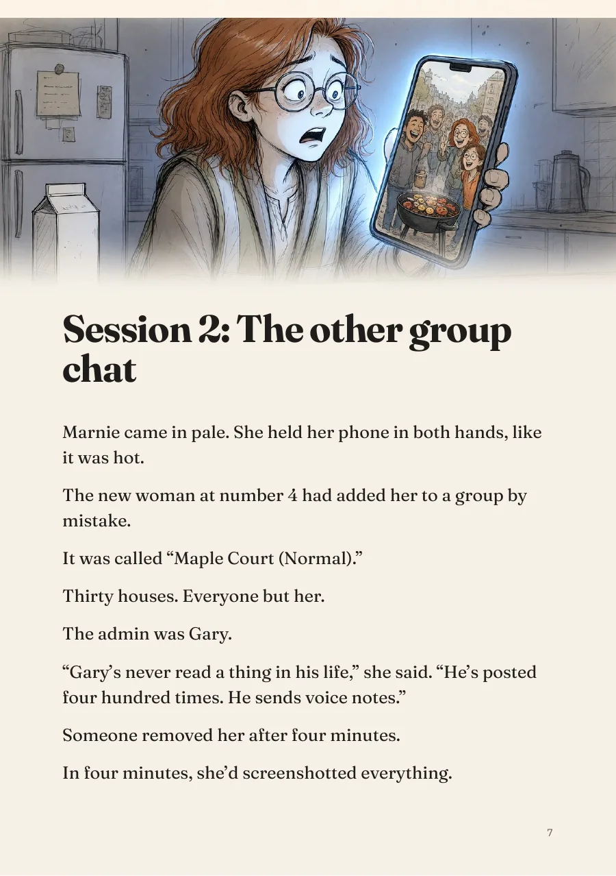 Sample page 7: Session 2: The other group chat (Marnie’s book)